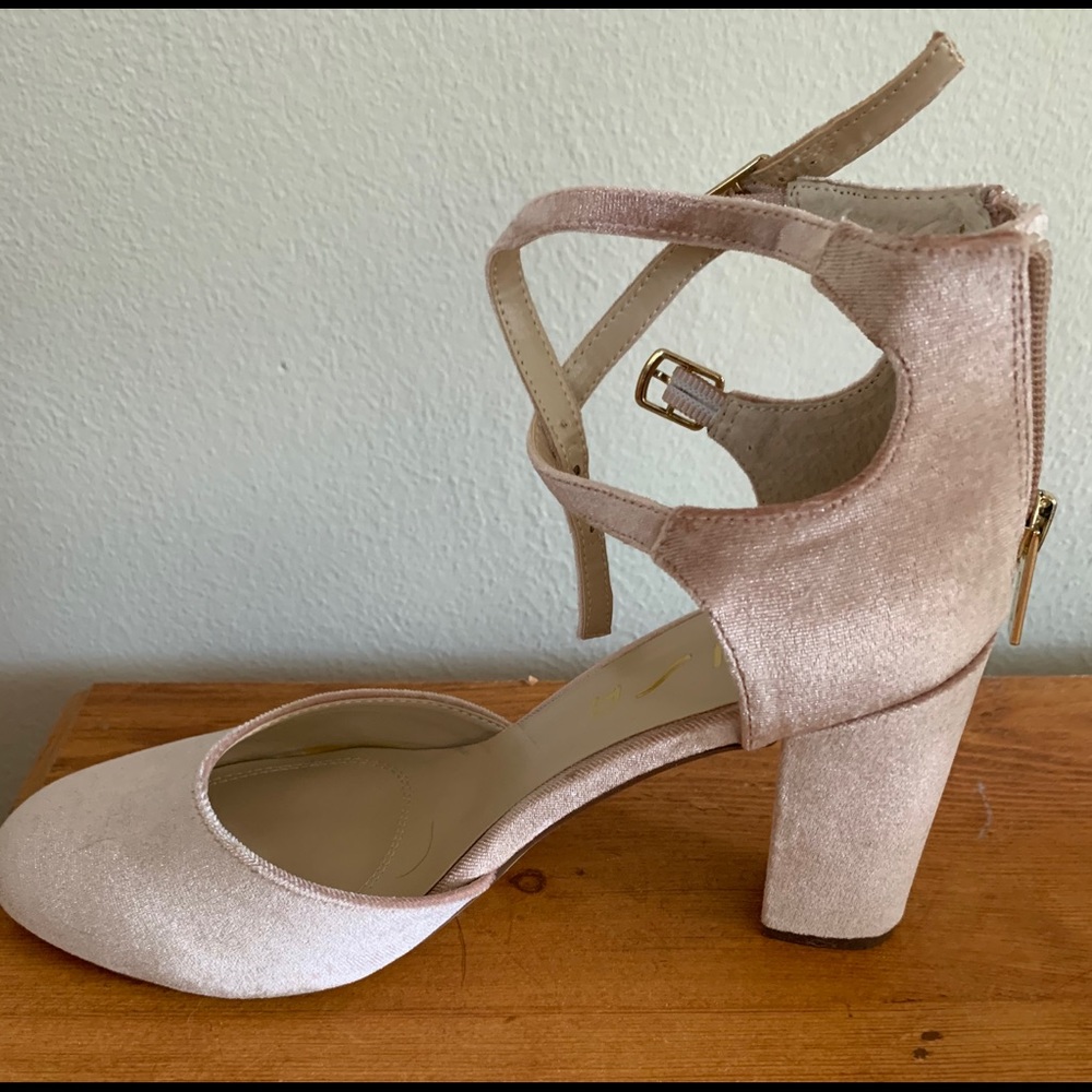 Pink Velour Fabric Sandal Chunky Heel Sandal 8 1/2